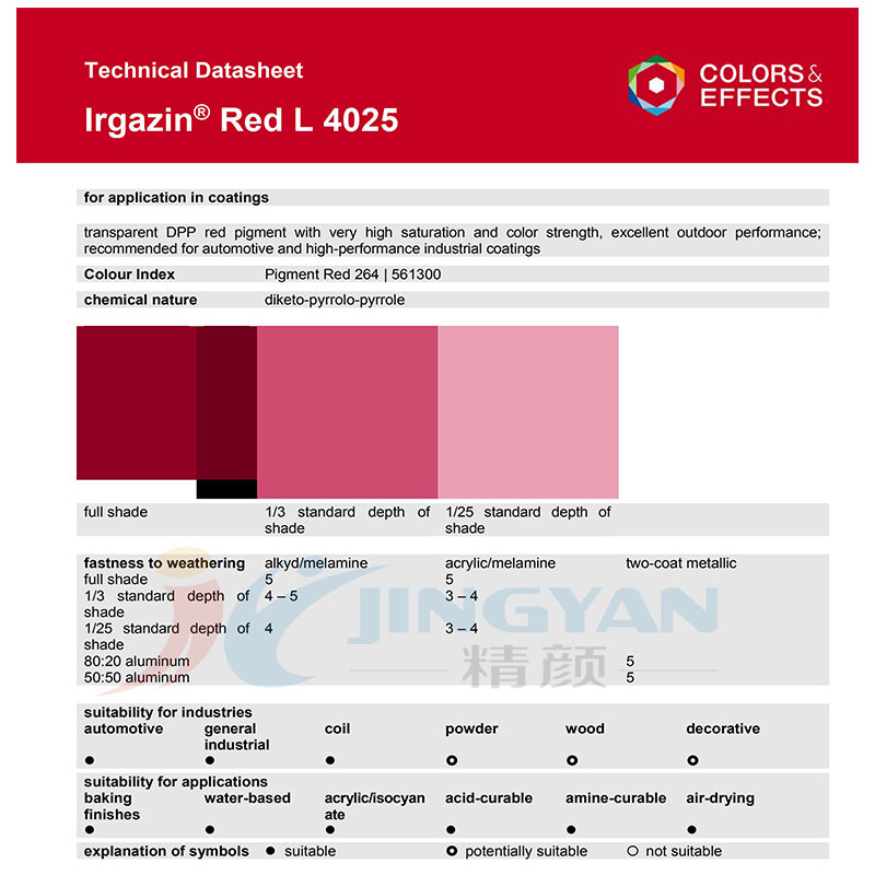 巴斯夫L4025寶紅有機(jī)顏料涂料用TDS數(shù)據(jù)表