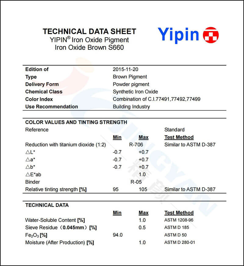 上海一品氧化鐵棕S660 TDS技術(shù)報告
