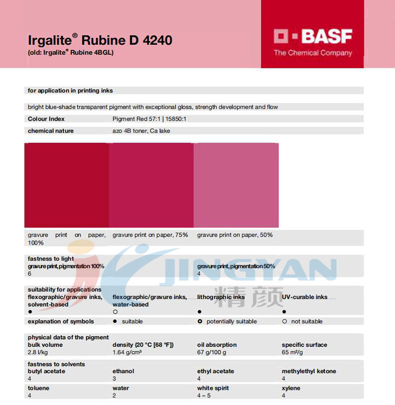 巴斯夫D4240寶紅顏料TDS技術數據表
