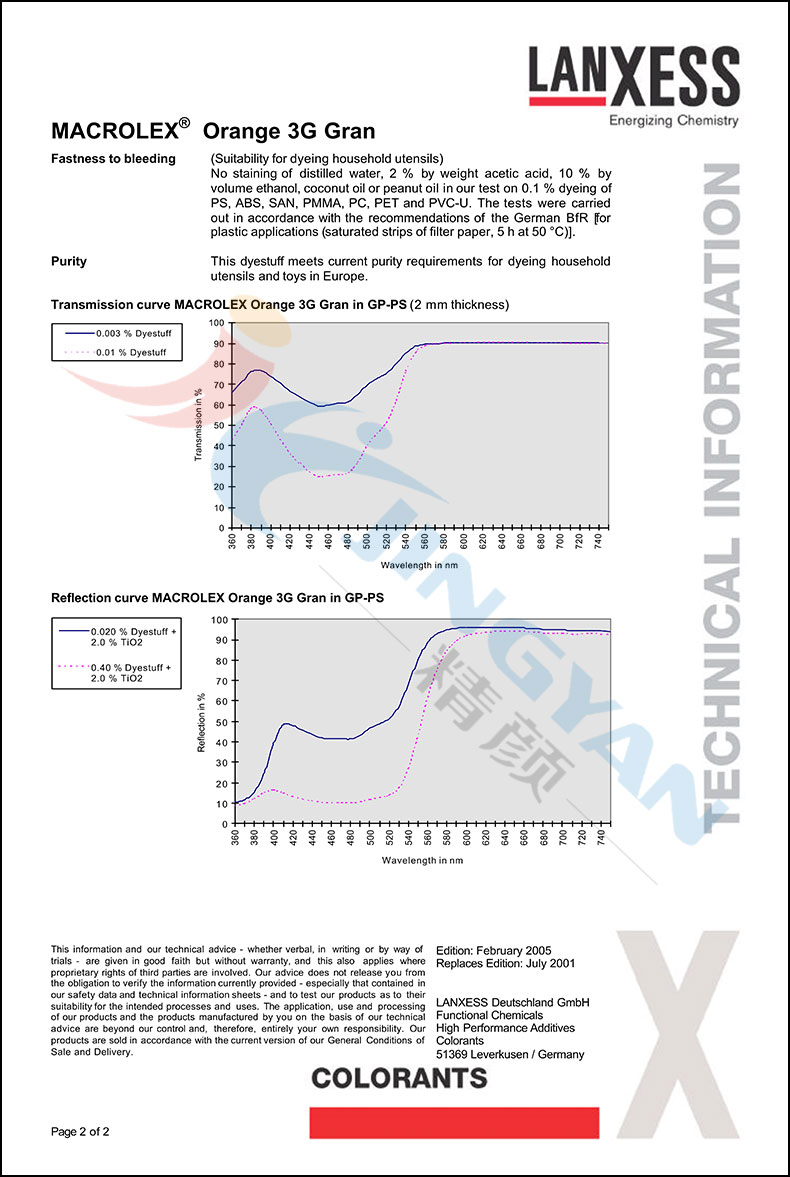 朗盛染料橙3G數(shù)據(jù)表2