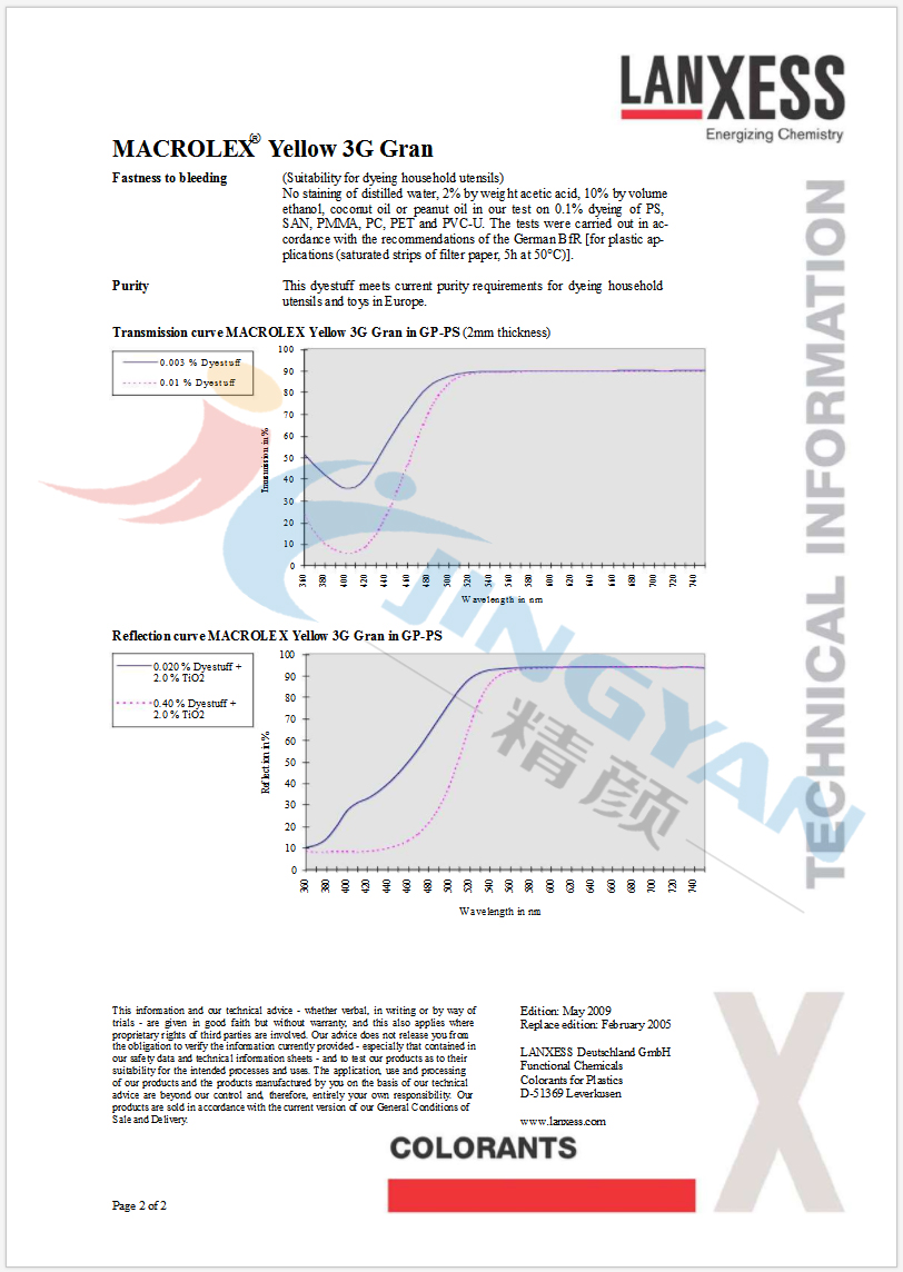 朗盛3G黃染料數(shù)據(jù)表2