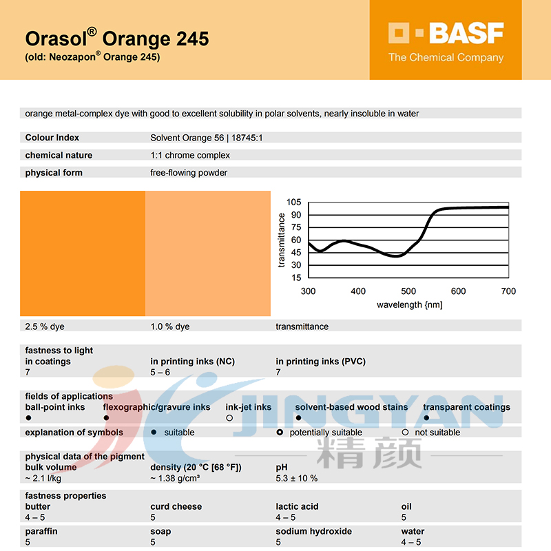 巴斯夫奧麗素245染料橙BASF Orasol 245金屬絡(luò)合染料溶劑橙56