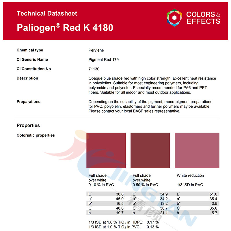 巴斯夫K4180耐高溫塑料顏料苝紅不透明藍光紅色有機顏料-顏料紅179