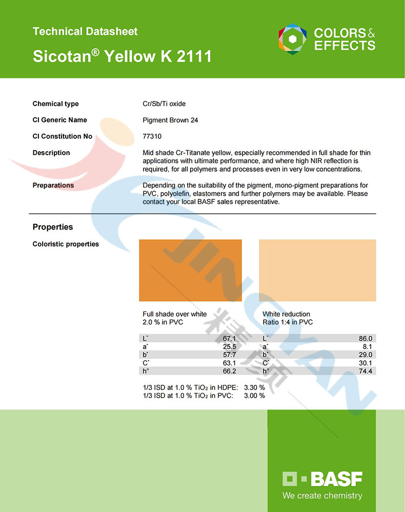 巴斯夫鈦鉻棕K2111近紅外反射顏料TDS技術報告